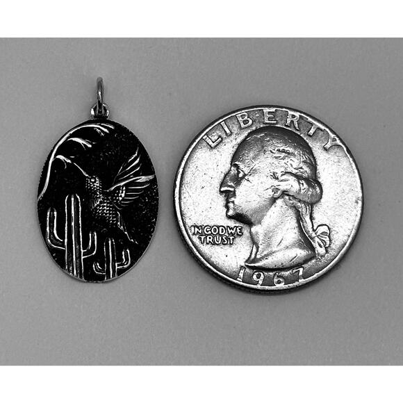 Sterling Silver Humming Bird and Cactus Pendant Necklace - Picture 5 of 5